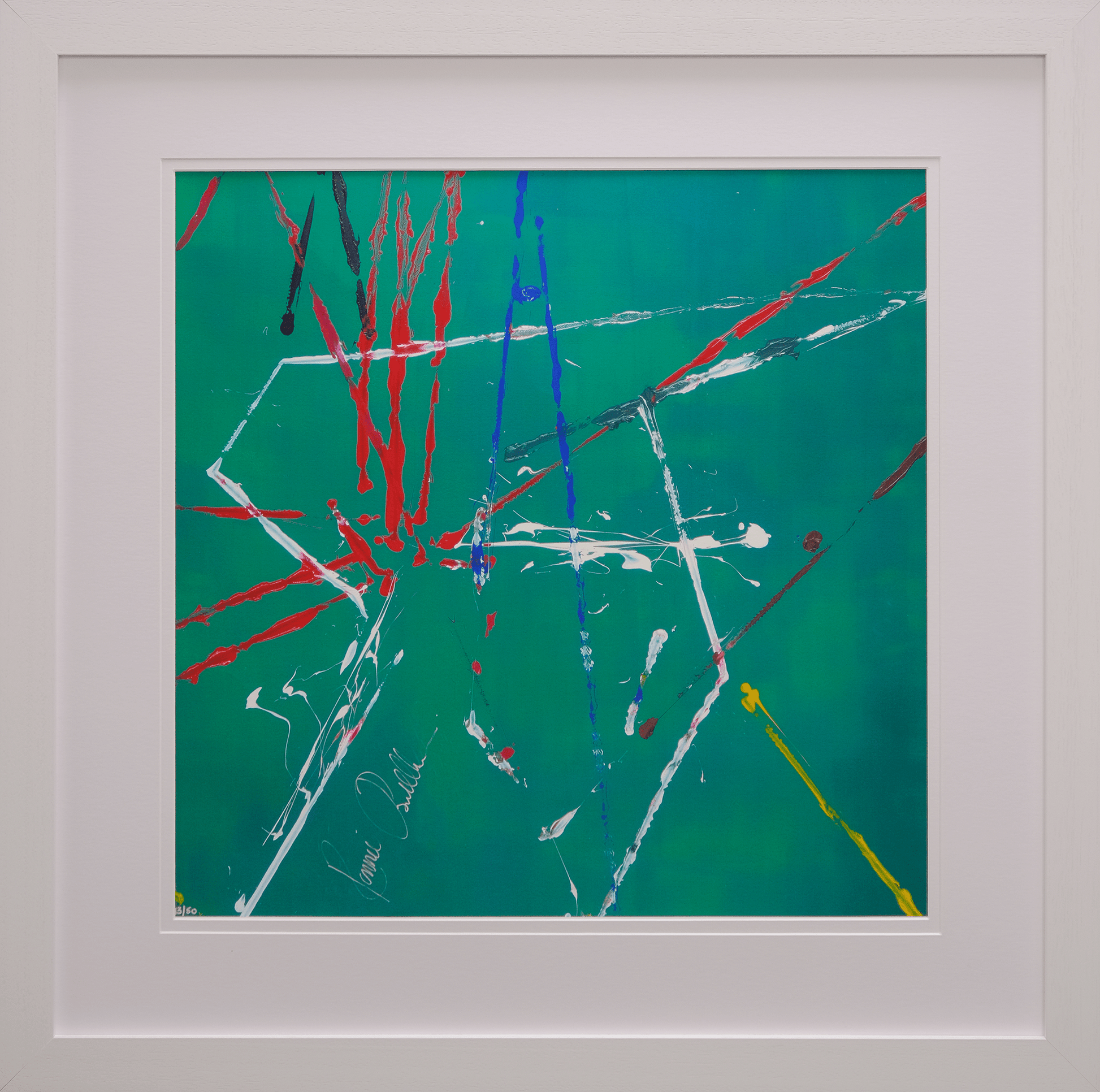 Impact Art created and Signed by Ronnie O'Sullivan Framed in White - Memorabilia Framers Shop