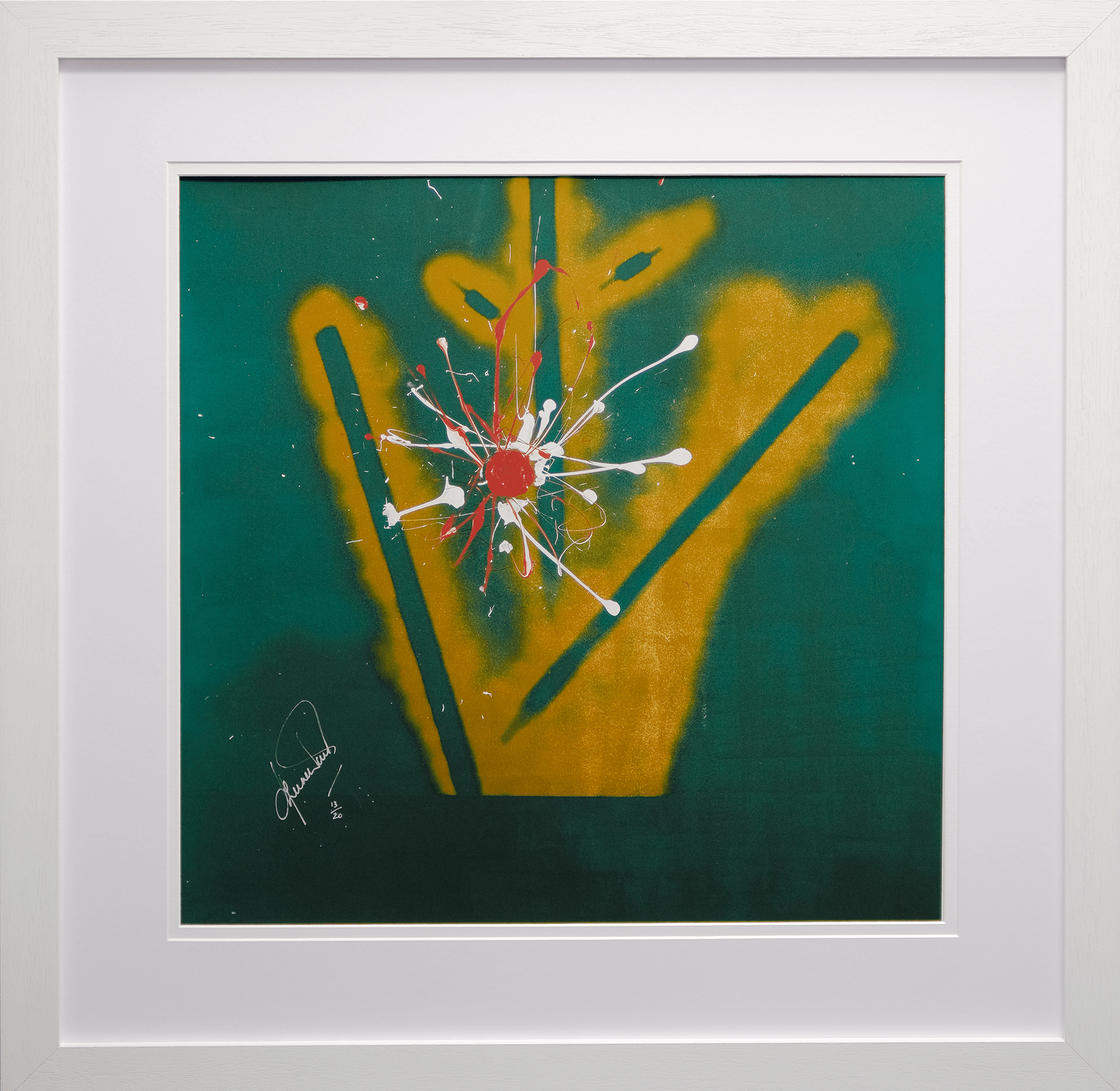 Impact Art created and Signed by Shane Warne Framed in White - Memorabilia Framers Shop