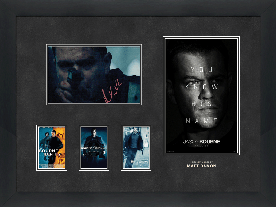 Jason Bourne Tribute Framed Display Signed by Matt Damon - Memorabilia Framers Shop
