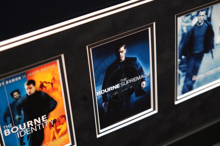 Jason Bourne Tribute Framed Display Signed by Matt Damon - Memorabilia Framers Shop