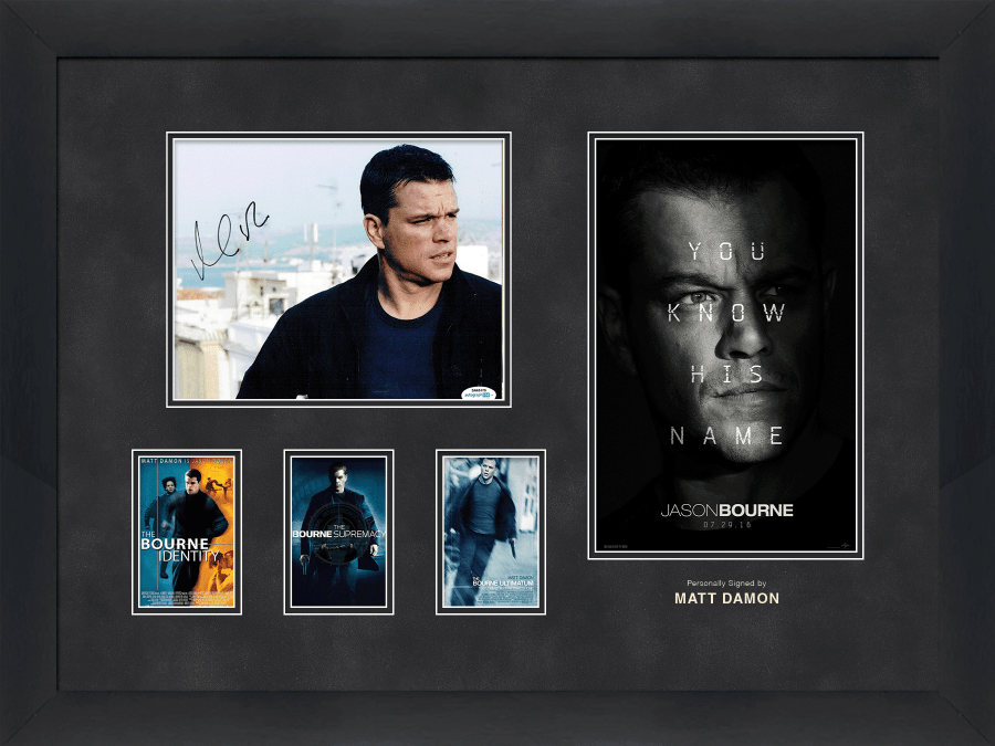 Jason Bourne Tribute Framed Display Signed by Matt Damon - Memorabilia Framers Shop