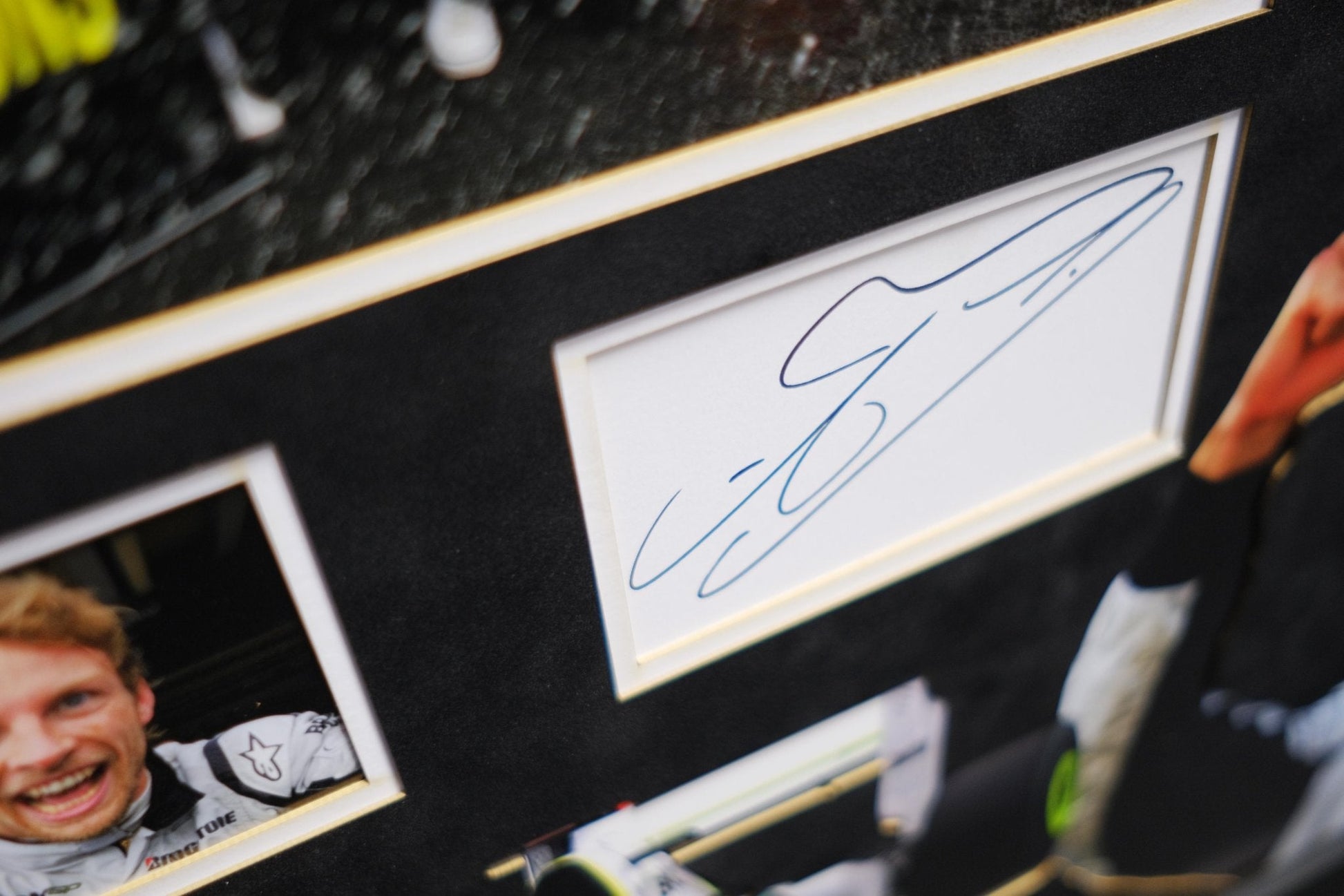 Jenson Button signed white card Formula one world champion - Memorabilia Framers Shop