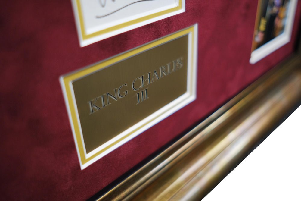 King Charles III signed white card display - Memorabilia Framers Shop