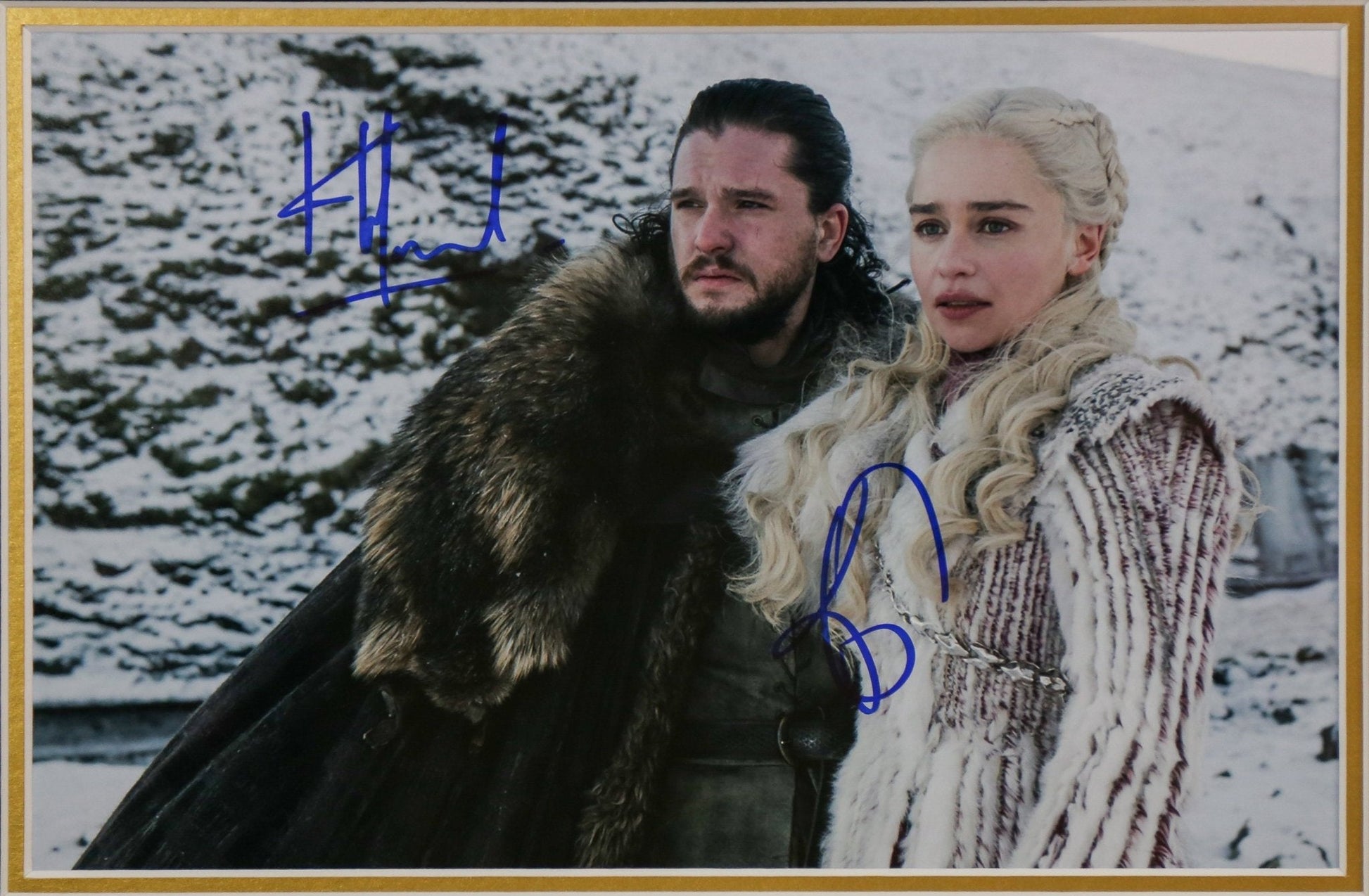 Kit Harrington and Emilia Clarke Signed Game of Thrones 12x8 Photograph Framed Display - Memorabilia Framers Shop