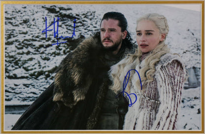 Kit Harrington and Emilia Clarke Signed Game of Thrones 12x8 Photograph Framed Display - Memorabilia Framers Shop