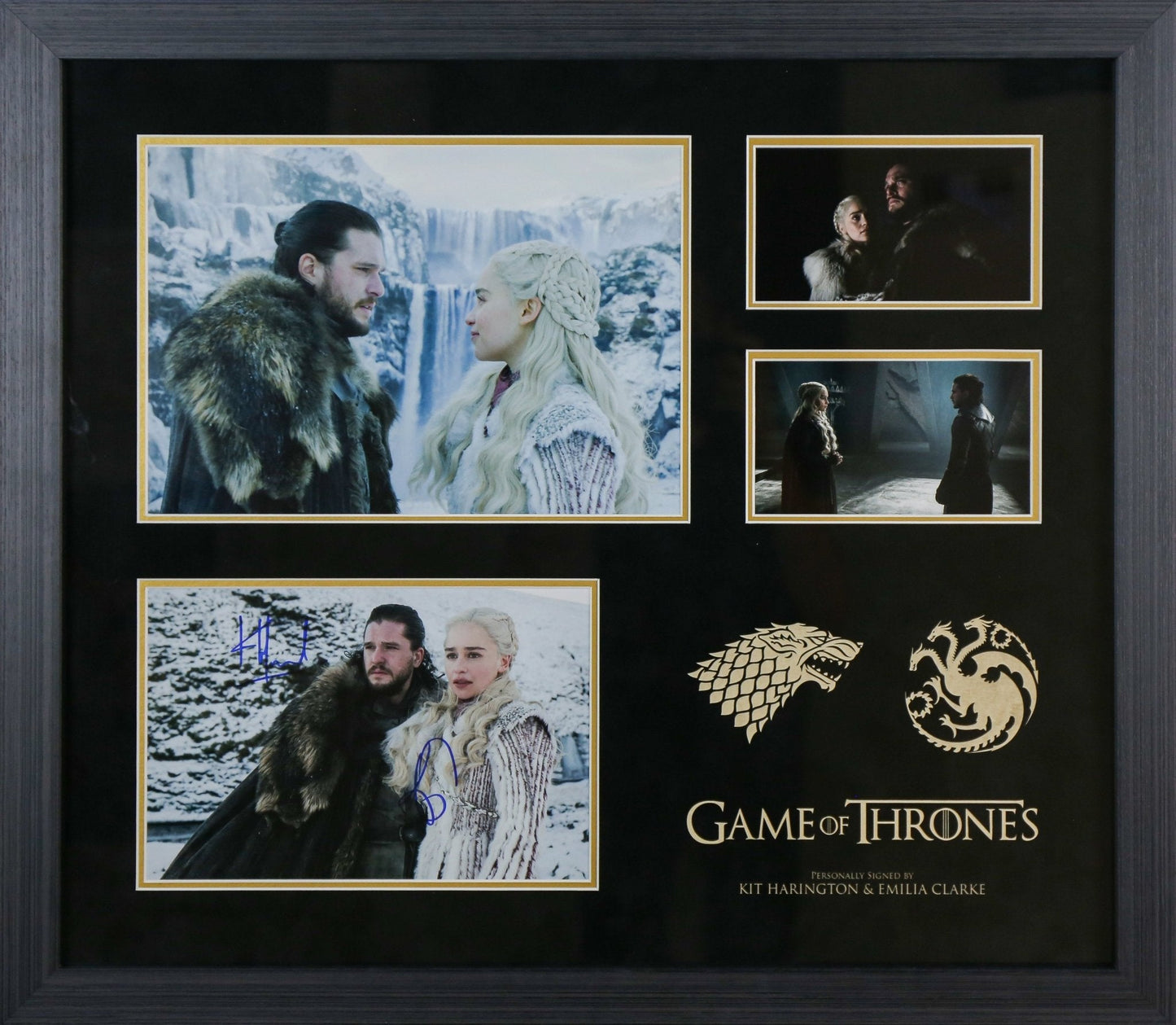 Kit Harrington and Emilia Clarke Signed Game of Thrones 12x8 Photograph Framed Display - Memorabilia Framers Shop