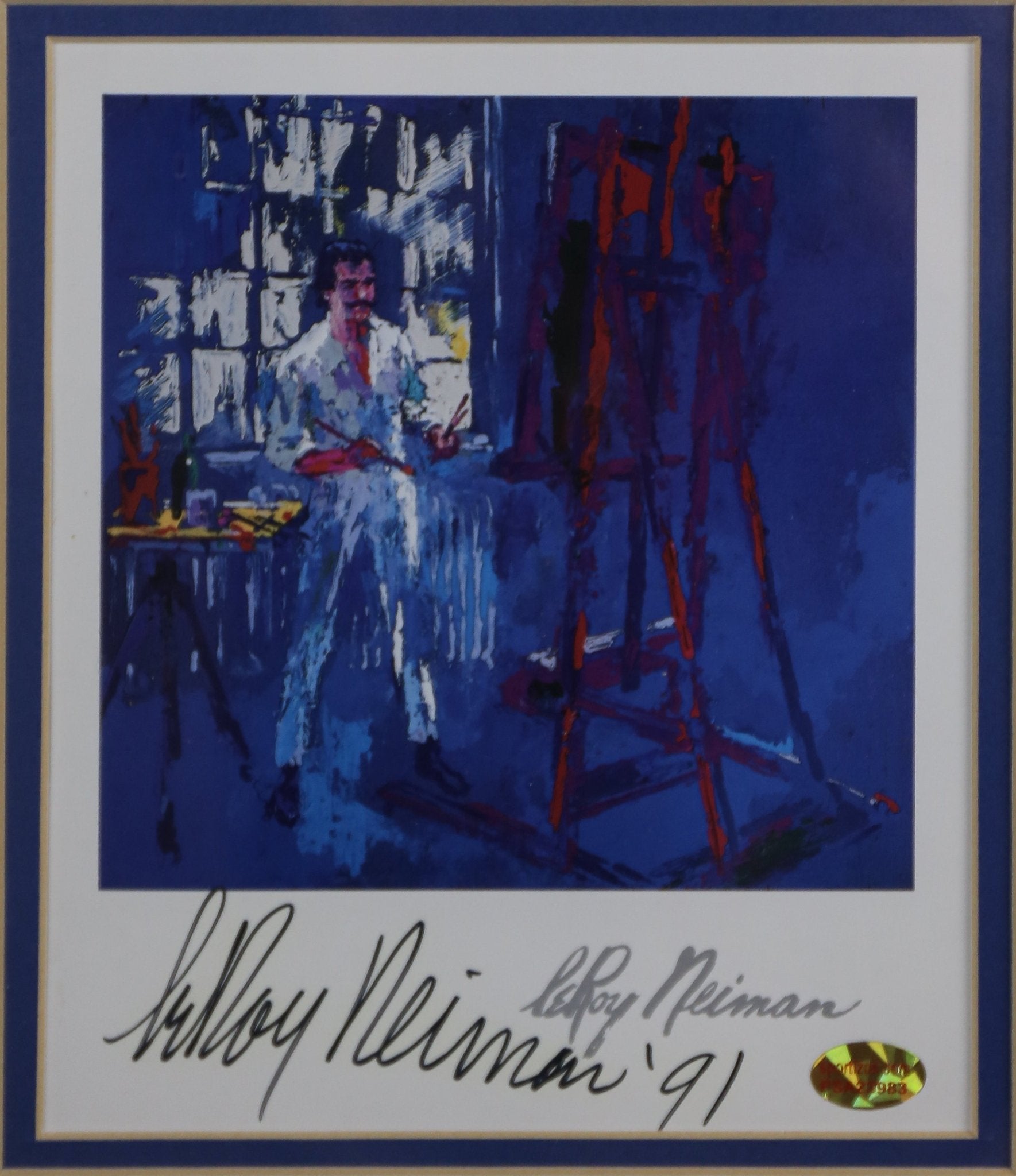 LeRoy Neiman Signed '91 8x8 Self Portrait Print Framed Display - Memorabilia Framers Shop
