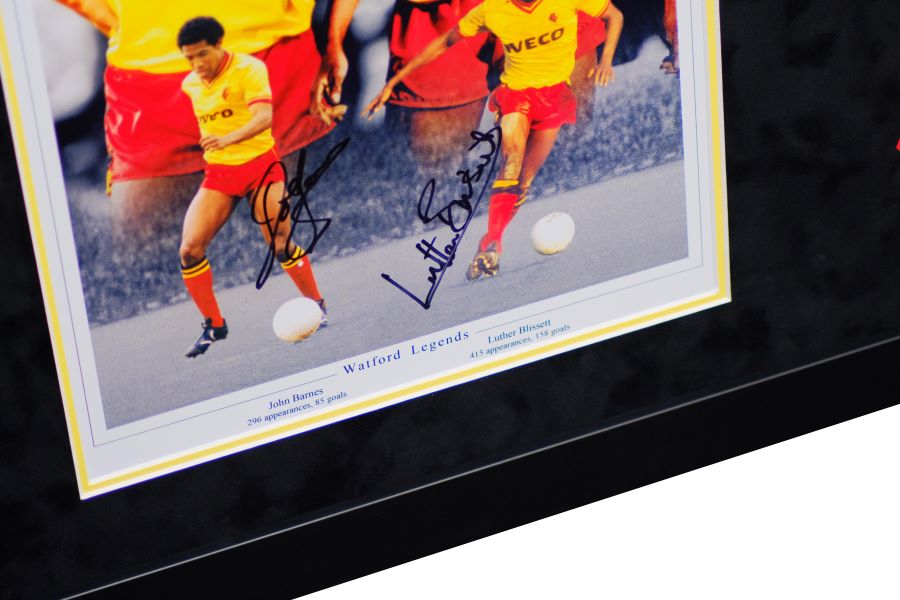 Luther Blissett and John Barnes Signed Watford Photograph Framed Display - Memorabilia Framers Shop