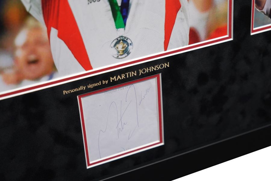 Martin Johnson Signed White Card Framed Display - Memorabilia Framers Shop