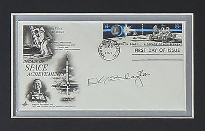 Mercury 7 Full Crew Signed Postcards with Badges Framed - Memorabilia Framers Shop