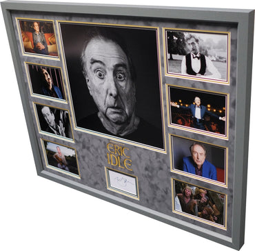Monty Python Star Eric Idle signed white card display - Memorabilia Framers Shop