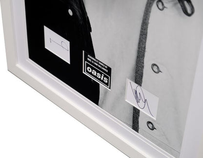 Noel Gallagher and Liam Gallagher Signed Oasis White Card Framed Display - Memorabilia Framers Shop