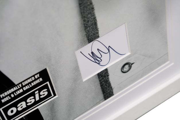 Noel Gallagher and Liam Gallagher Signed Oasis White Card Framed Display - Memorabilia Framers Shop