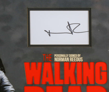 Norman Reedus Signed Walking Dead White card Framed Display - Memorabilia Framers Shop