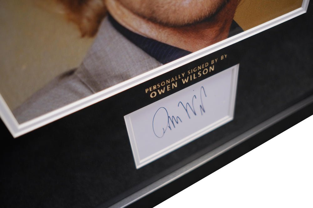 Owen Wilson tribute signed white card - Memorabilia Framers Shop