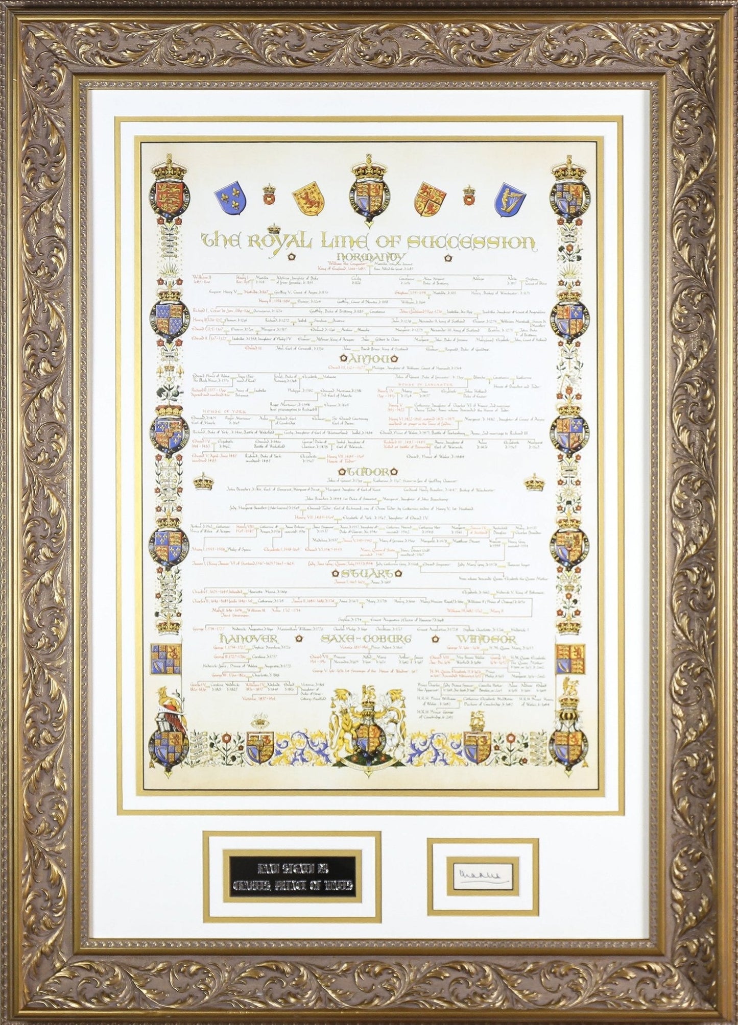 Prince Charles Signed Historical Document Framed Display with Family Tree - Memorabilia Framers Shop