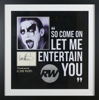 Robbie Williams Signed White card Framed Display - Memorabilia Framers Shop