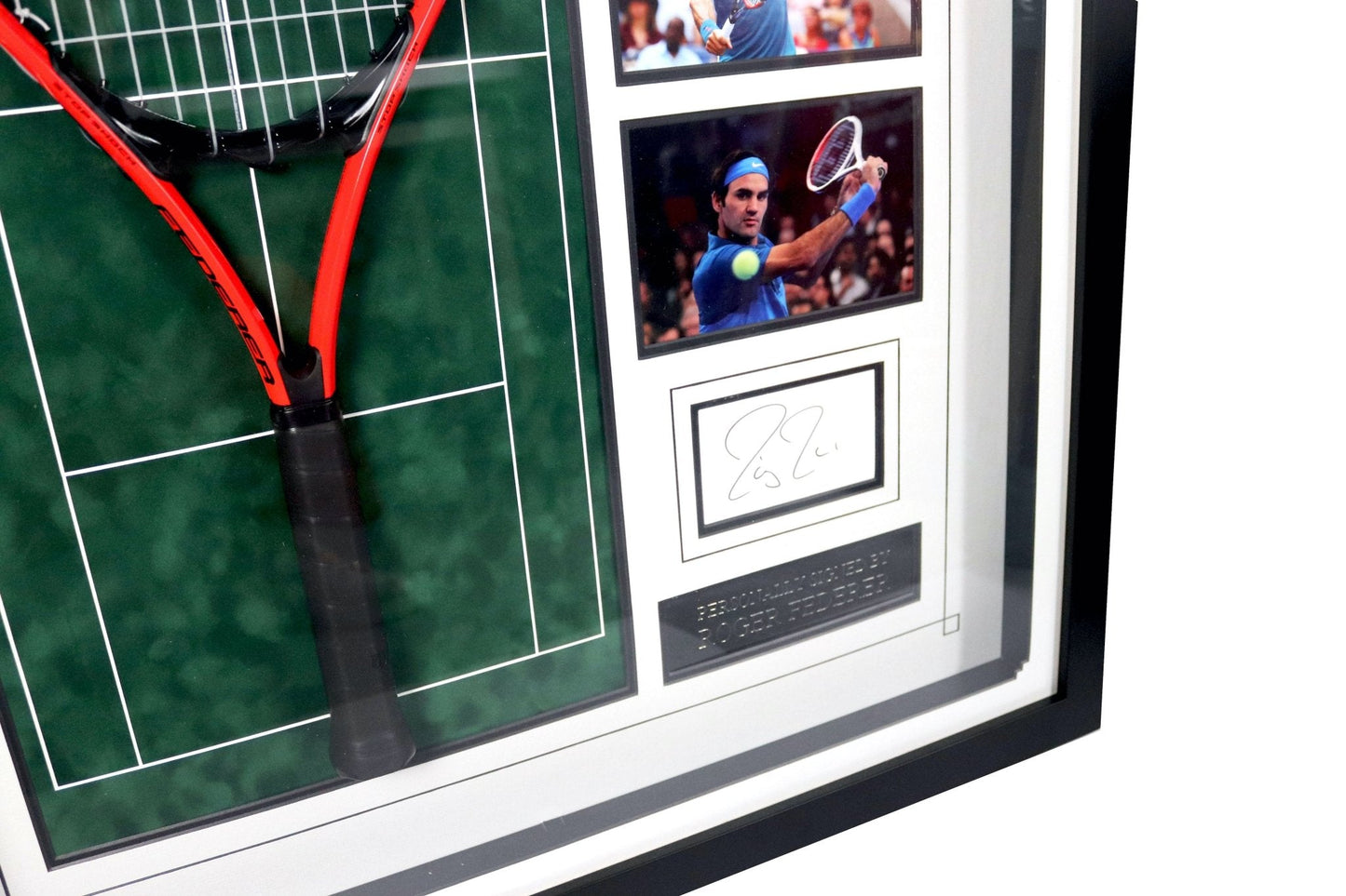 Roger Federer Signed White Card With Racket Framed Display - Memorabilia Framers Shop