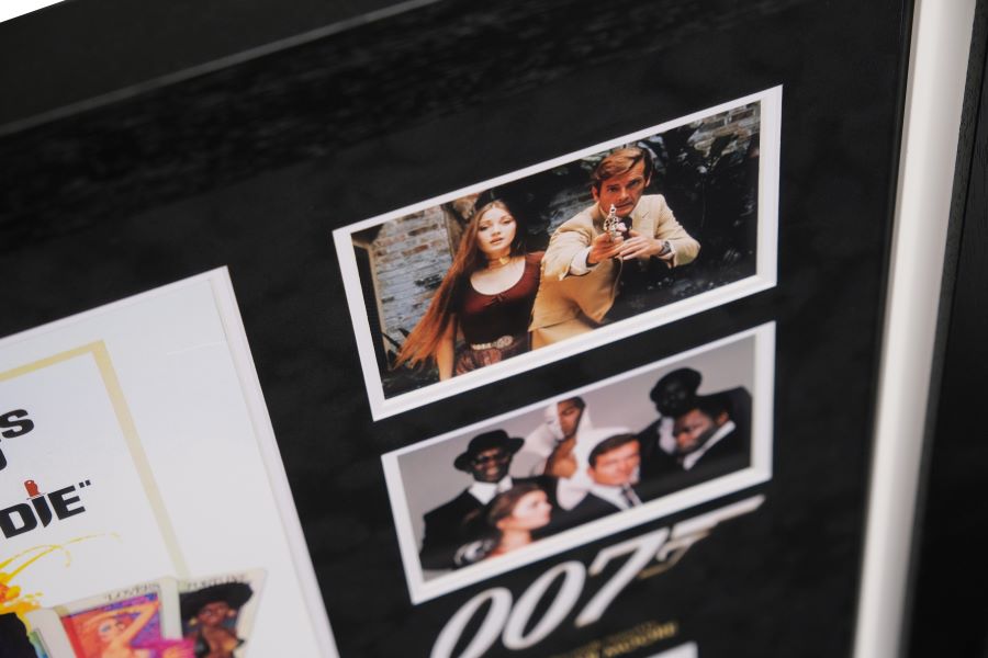 Roger Moore, 007 Signed White Card Photograph Framed Display - Memorabilia Framers Shop