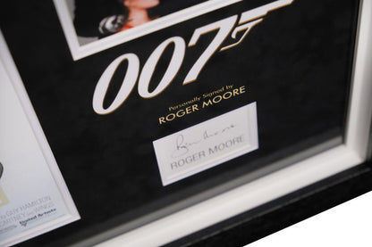Roger Moore, 007 Signed White Card Photograph Framed Display - Memorabilia Framers Shop