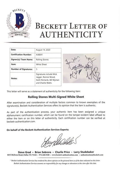 Rolling Stones Display Signed by 5 Beckett COA BAS - Memorabilia Framers Shop