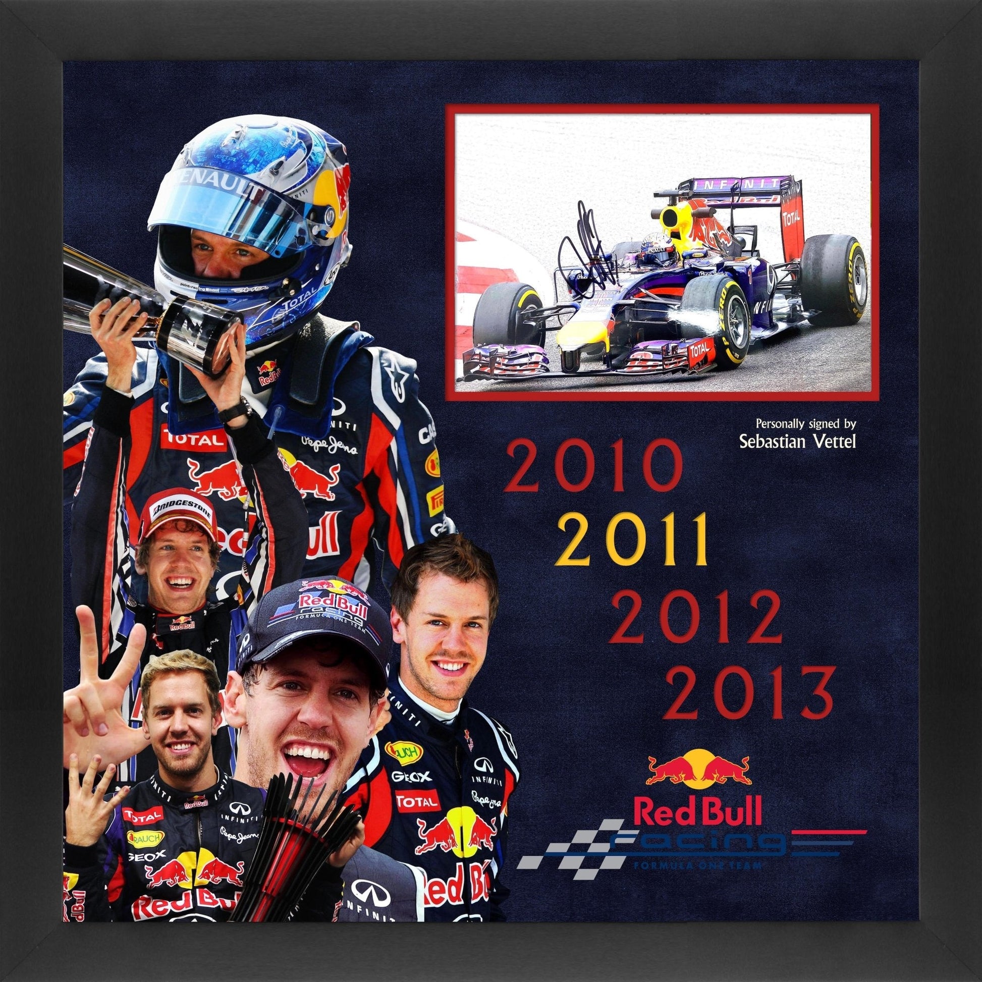 Sebastian Vettel 4 Time Champion Signed Photo Framed Display - Memorabilia Framers Shop