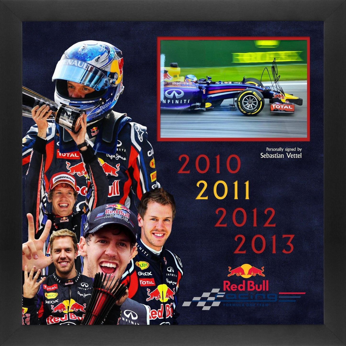 Sebastian Vettel 4 Time Champion Signed Photo Framed Display - Memorabilia Framers Shop