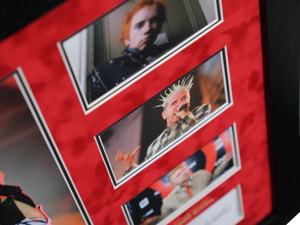 Sex Pistol's Johnny Rotten Signed White Card Display - Memorabilia Framers Shop