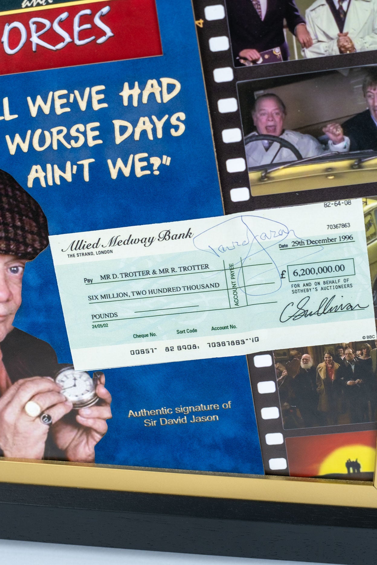 David Jason Signed Sotherby's Cheque Display