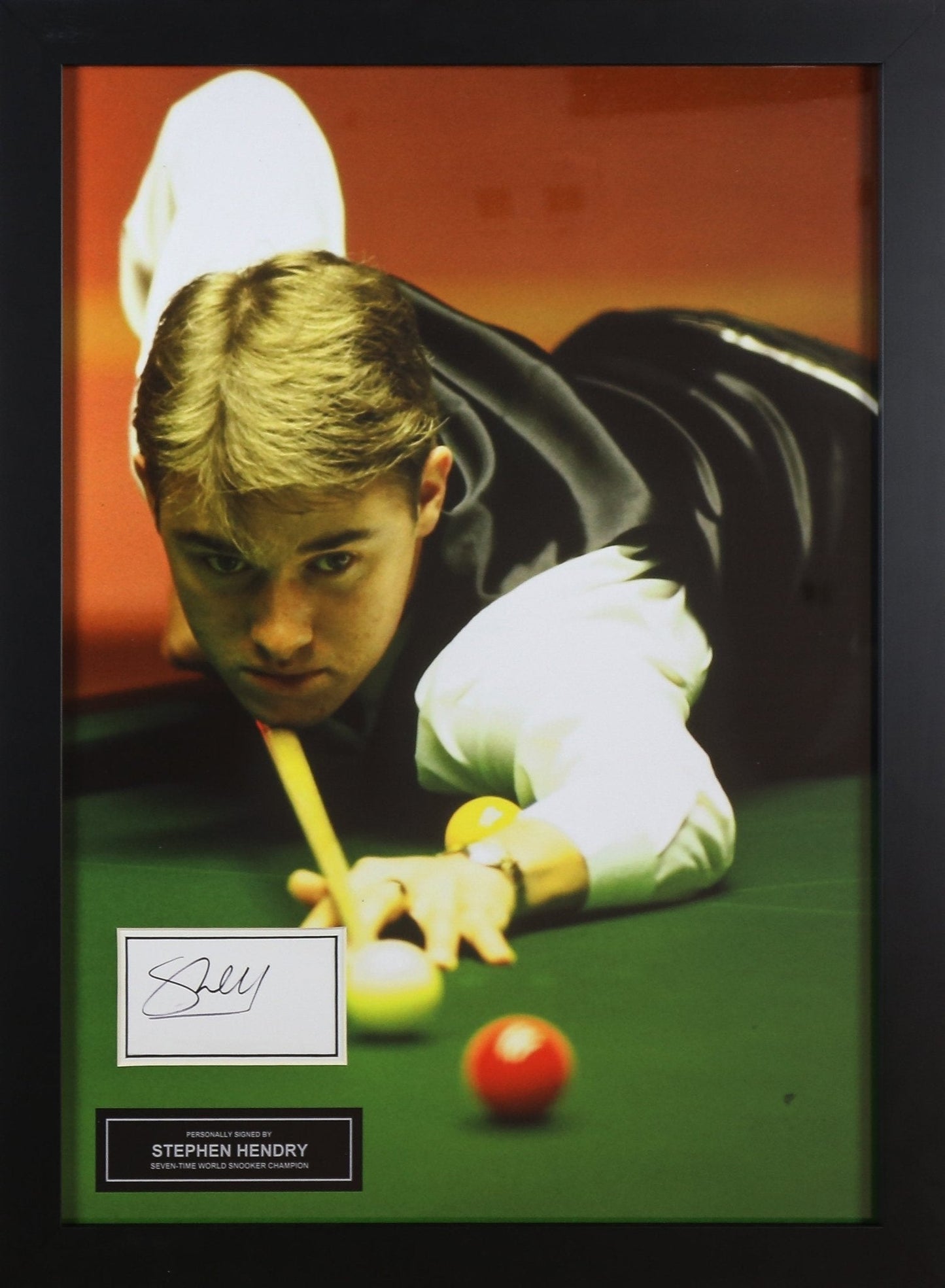 Stephen Hendry Signed White card Framed Display - Memorabilia Framers Shop