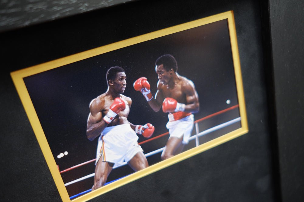 Sugar Ray Leonard vs. Thomas Hearns Gloves Framed Display - Memorabilia Framers Shop