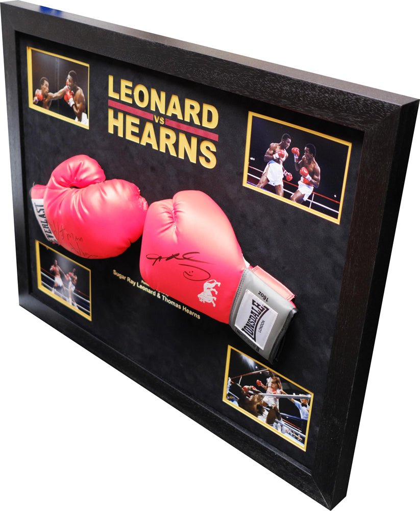 Sugar Ray Leonard vs. Thomas Hearns Gloves Framed Display - Memorabilia Framers Shop