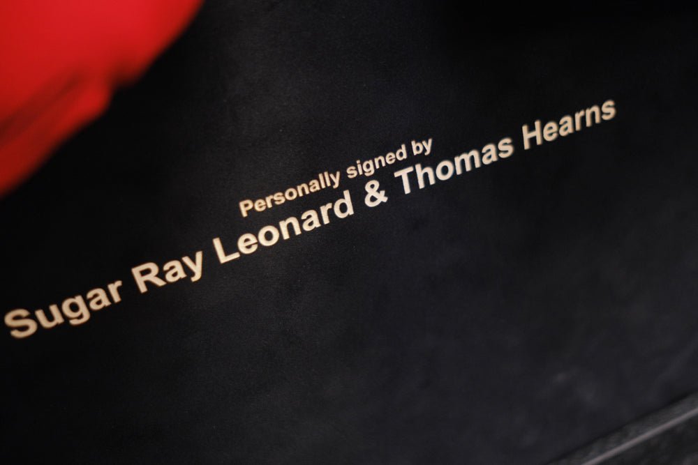 Sugar Ray Leonard vs. Thomas Hearns Gloves Framed Display - Memorabilia Framers Shop