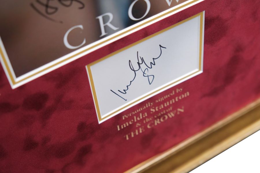 The Crown Multi Signed Poster by Cast and White Card Signed by Imelda Staunton - Memorabilia Framers Shop