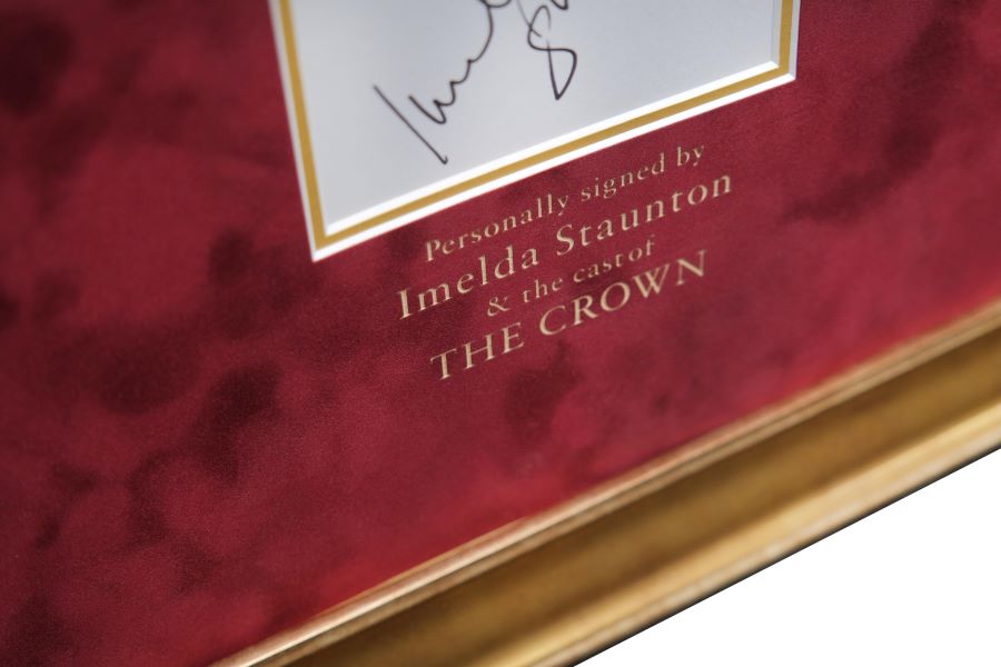 The Crown Multi Signed Poster by Cast and White Card Signed by Imelda Staunton - Memorabilia Framers Shop
