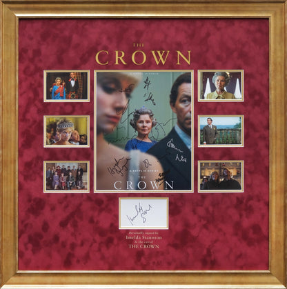 The Crown Multi Signed Poster by Cast and White Card Signed by Imelda Staunton - Memorabilia Framers Shop