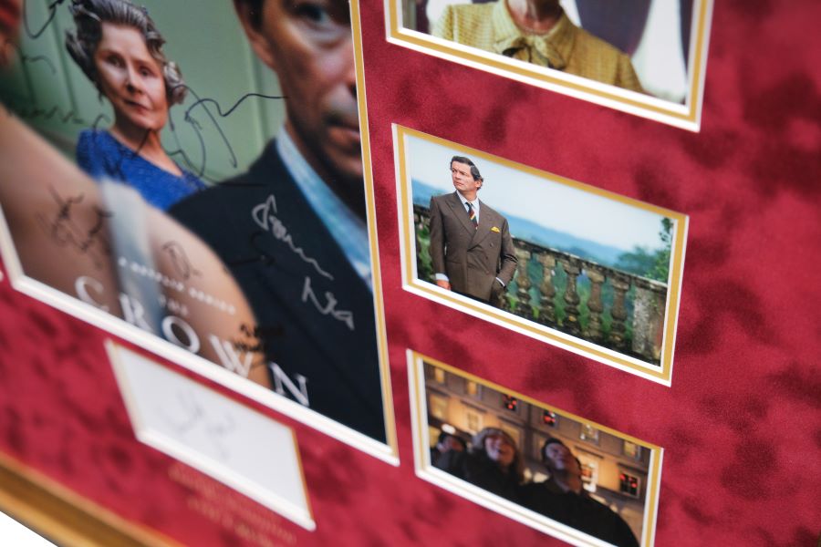 The Crown Multi Signed Poster by Cast and White Card Signed by Imelda Staunton - Memorabilia Framers Shop