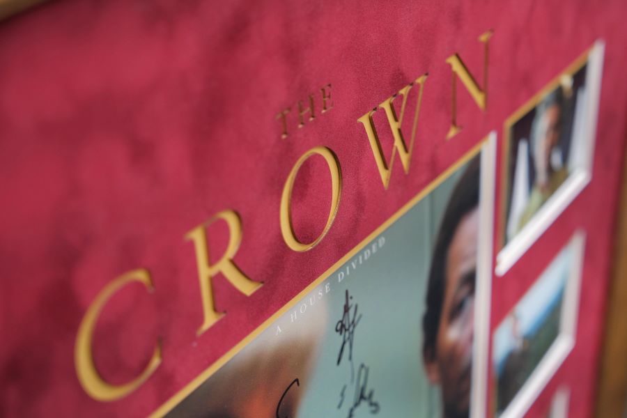 The Crown Multi Signed Poster by Cast and White Card Signed by Imelda Staunton - Memorabilia Framers Shop