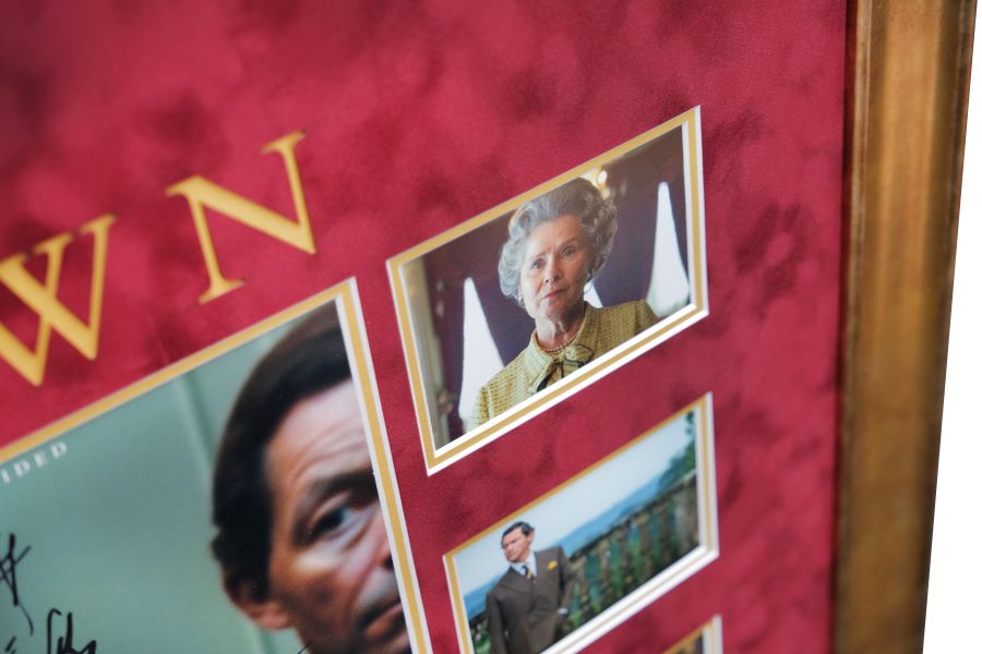 The Crown Multi Signed Poster by Cast and White Card Signed by Imelda Staunton - Memorabilia Framers Shop