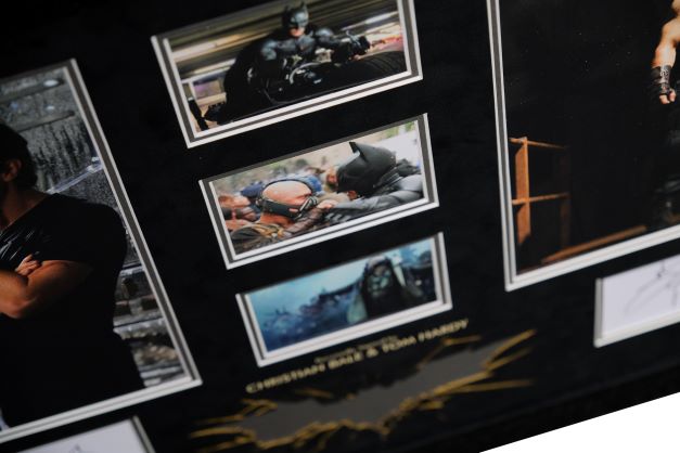 The Dark Night Rises White Card Signed by Christian Bale and Tom Hardy - Memorabilia Framers Shop
