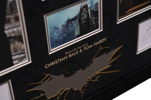 The Dark Night Rises White Card Signed by Christian Bale and Tom Hardy - Memorabilia Framers Shop
