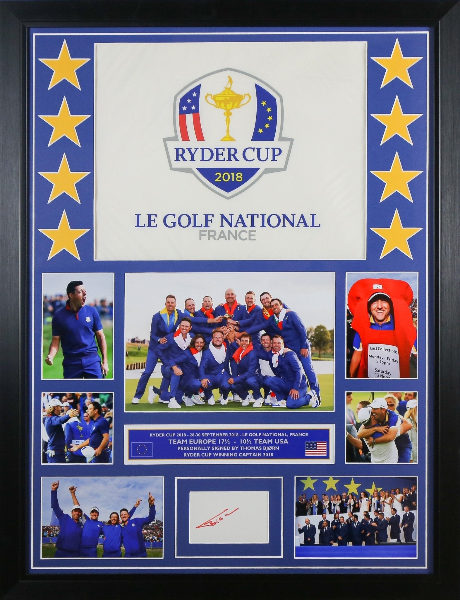 Thomas Bjorn Signed White card Display with Le Gold National France Flag Framed Display - Memorabilia Framers Shop