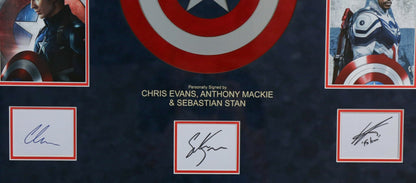 Triple Signed Captain America White card Framed Display - Memorabilia Framers Shop