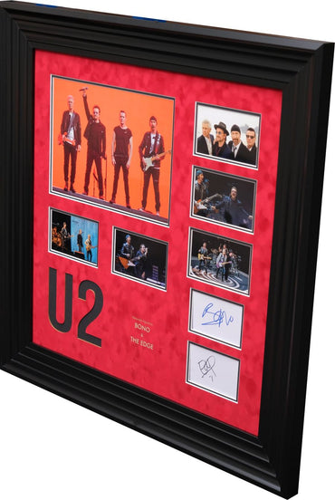 U2 Bono and The Edge signed White Card Photograph Framed Display - Memorabilia Framers Shop