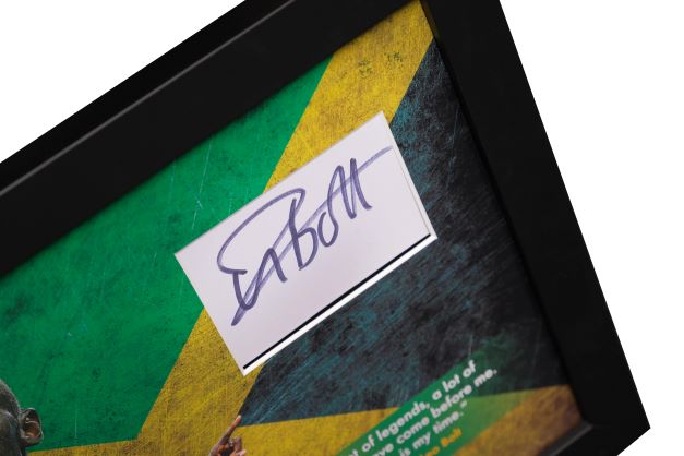 Usain Bolt Signed White card Framed Display - Memorabilia Framers Shop