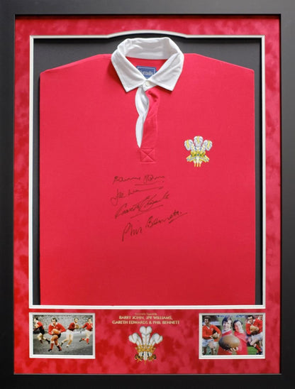 Welsh Rugby Legends Shirt Signed Barry John, Phil Bennett, JPR Williams, Gareth Edwards - Memorabilia Framers Shop