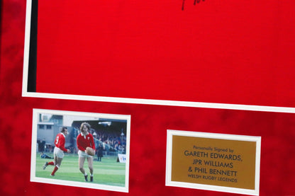 Welsh Rugby Legends Shirt Signed by Phil Bennett, JPR Williams, Gareth Edwards. - Memorabilia Framers Shop